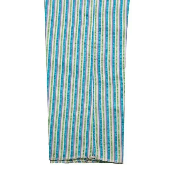 Mens 34 Chino Pants Blue Green Seersucker Stripe Flat Front Straight Trousers